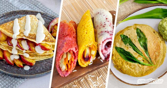 Vegane Pfannkuchen lassen sich auf vielerlei Weise zubereiten. Hier findest du Rezepte für Crêpes, Eierpfannkuchen, Pancakes, Tortillas und Co.