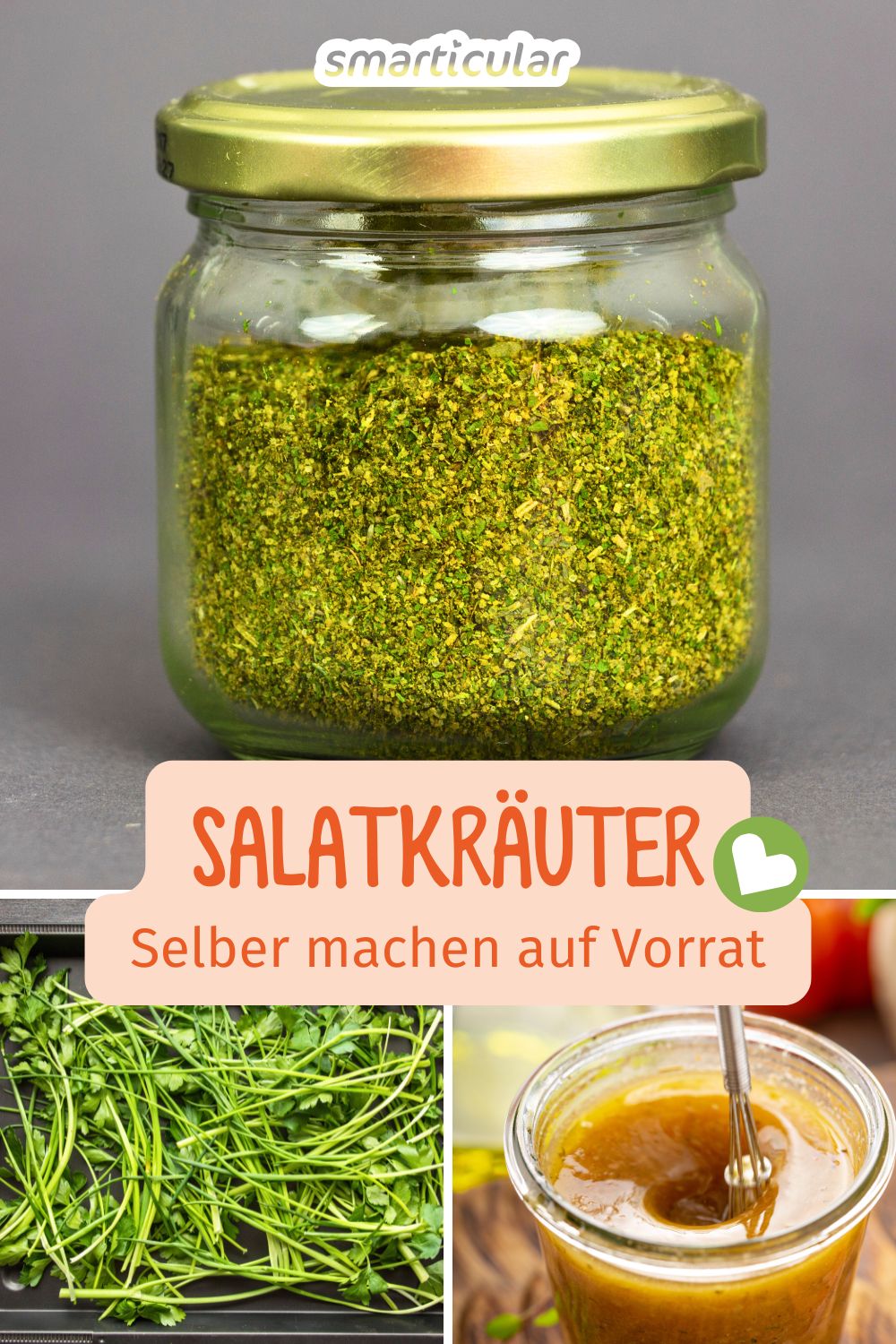 Mit diesem Rezept kannst du würzige Salatkräuter selber machen - ganz einfach, auf Vorrat und als gesunde Alternative zu Salat-Fix & Co!
