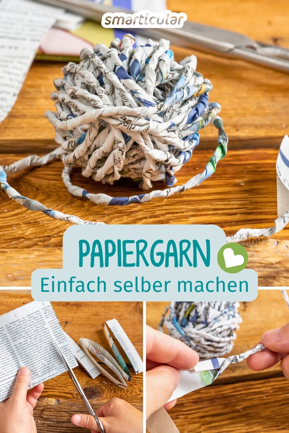 Mit dieser Anleitung kannst du Papiergarn (Paper Yarn) herstellen. Das fertige Band eignet sich als Geschenkband sowie für Vieles mehr.