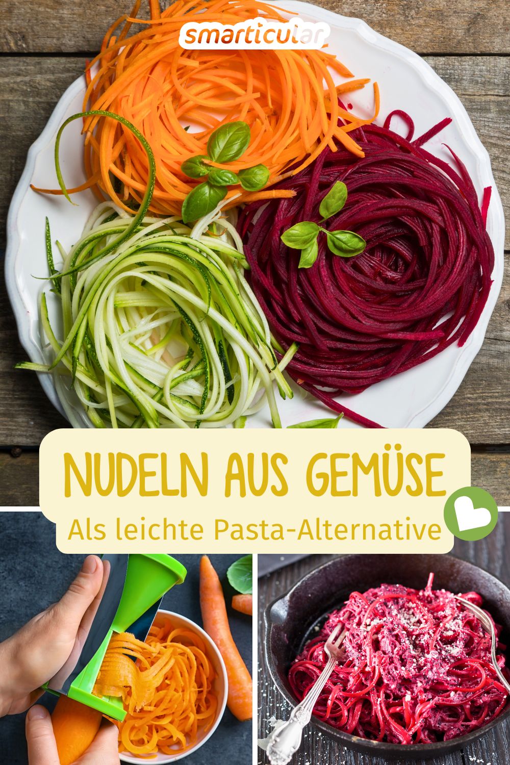 Nudeln aus Gemüse sind eine leichte vitalstoffreiche Alternative zu Pasta. Erfahre hier, wie du leckere Gemüsenudeln selber machen kannst.