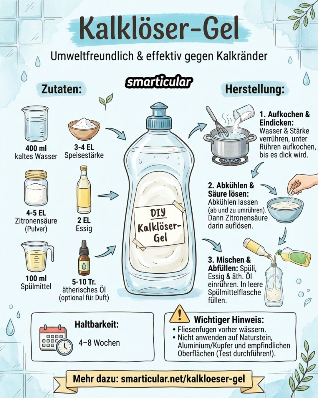 Bei hartnäckigen Kalkrändern in Küche und Bad hilft ein einfaches Kalklöser-Spray oft nicht weiter. Dafür braucht es einen haftenden DIY-Gelreiniger!