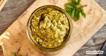 Statt dich über das Wildkraut zu ärgern, kannst du aus jungem Blattgrün ein leckeres und gesundes Giersch-Pesto zubereiten - auch auf Vorrat.