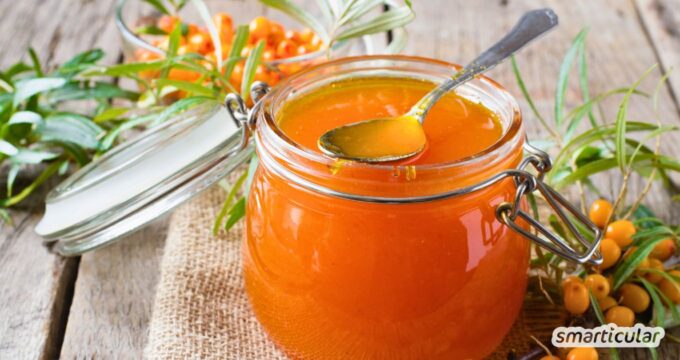 Selbst gemachte Sanddorn-Marmelade ist fruchtig, vitaminreich und vielseitig. Sie bringt Farbe, Geschmack und einen gesunden Kick in deine Küche.