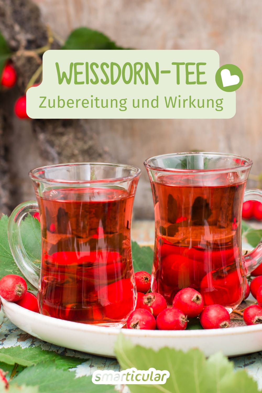 Weißdorn-Tee aus Blüten, Blättern oder Beeren stärkt Herz und Kreislauf, beruhigt die Nerven und lässt sich einfach frisch oder getrocknet zubereiten.
