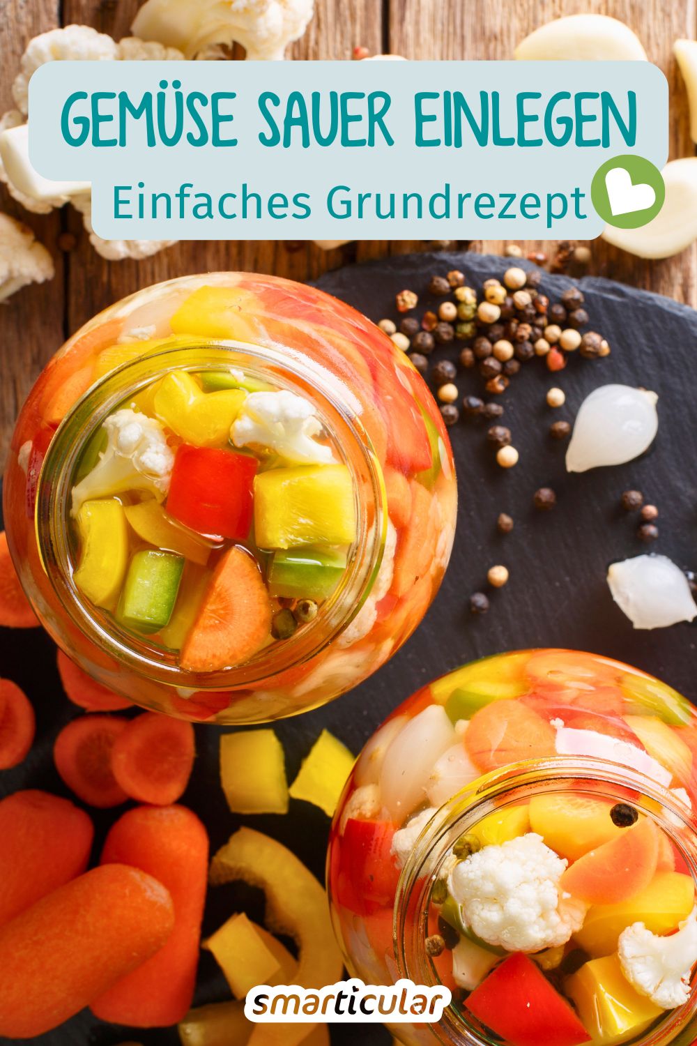 Gemüse sauer einlegen ist eine einfache Möglichkeit zahlreiche Gemüsesorten lecker zu konservieren - mit Grundrezept, Würzideen und mehr.