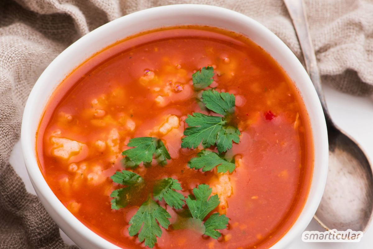 Rezept für Tomatensuppe mit Reis