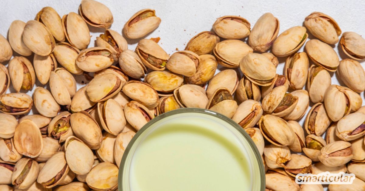 Cremige Pistazienmilch selber machen, vegan, lactosefrei und perfekt für zahlreiche Gelegenheiten. So geht’s Schritt für Schritt.