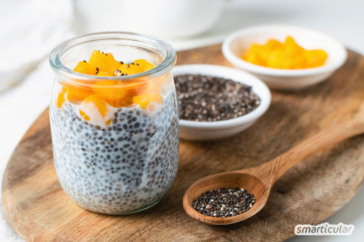 Gesund und nachhaltig frühstücken: Chia-Pudding mit Omega-3 und Ballaststoffen macht fit und satt - ein Grundrezept mit vielen Variationen.