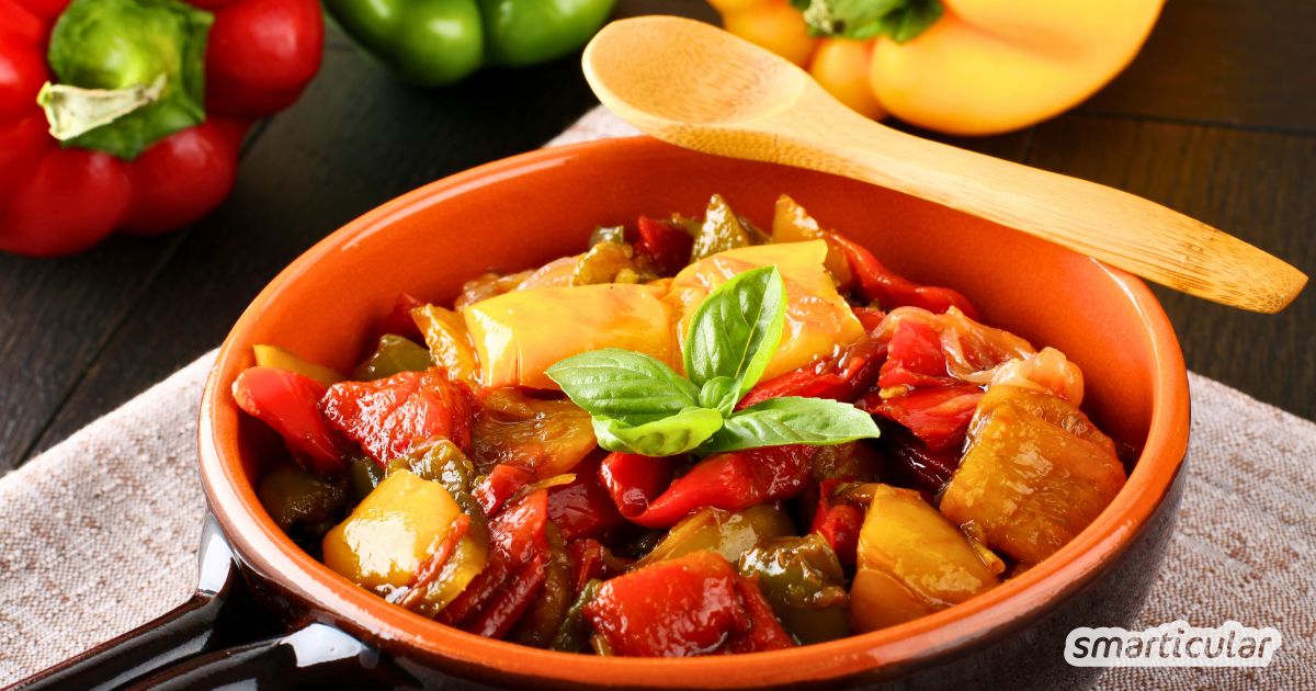Oregano Peperonata einfach selber machen: Mediterranes Rezept mit frischem Oregano, viel Gemüse und wertvollen Tipps für die Zubereitung.