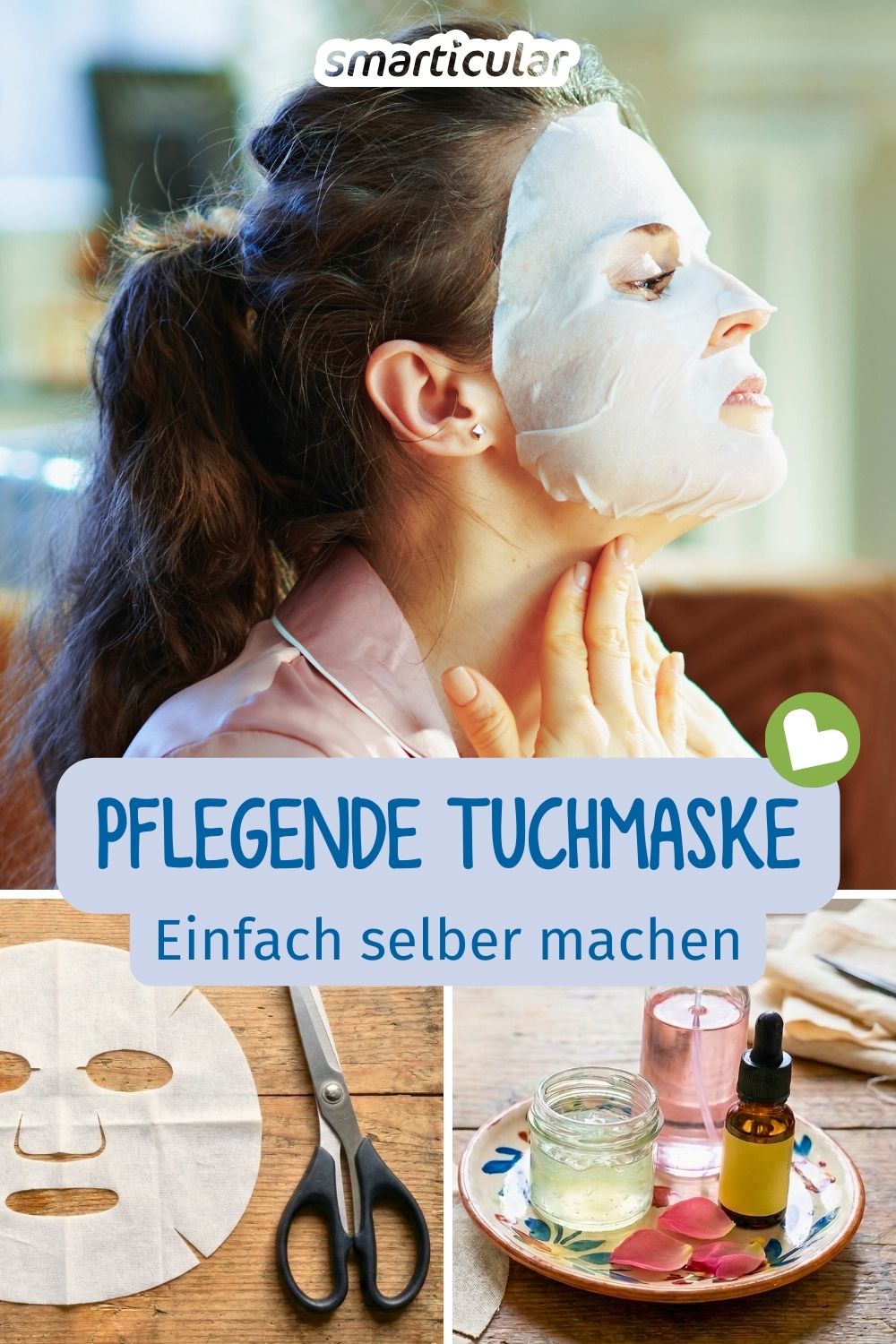 Erfahre, wie du Tuchmasken selber machen kannst - aus waschbarem Stoff getränkt mit natürlichen hautpflegenden Zutaten aus dem Vorrat.