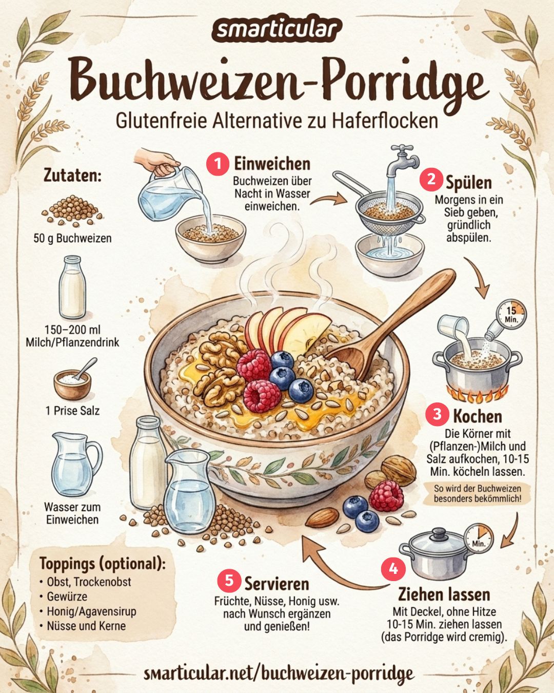 Entdecke, wie du Buchweizen-Porridge ganz einfach selbst zubereitest. Regional, von Natur aus glutenfrei und besonders bekömmlich.