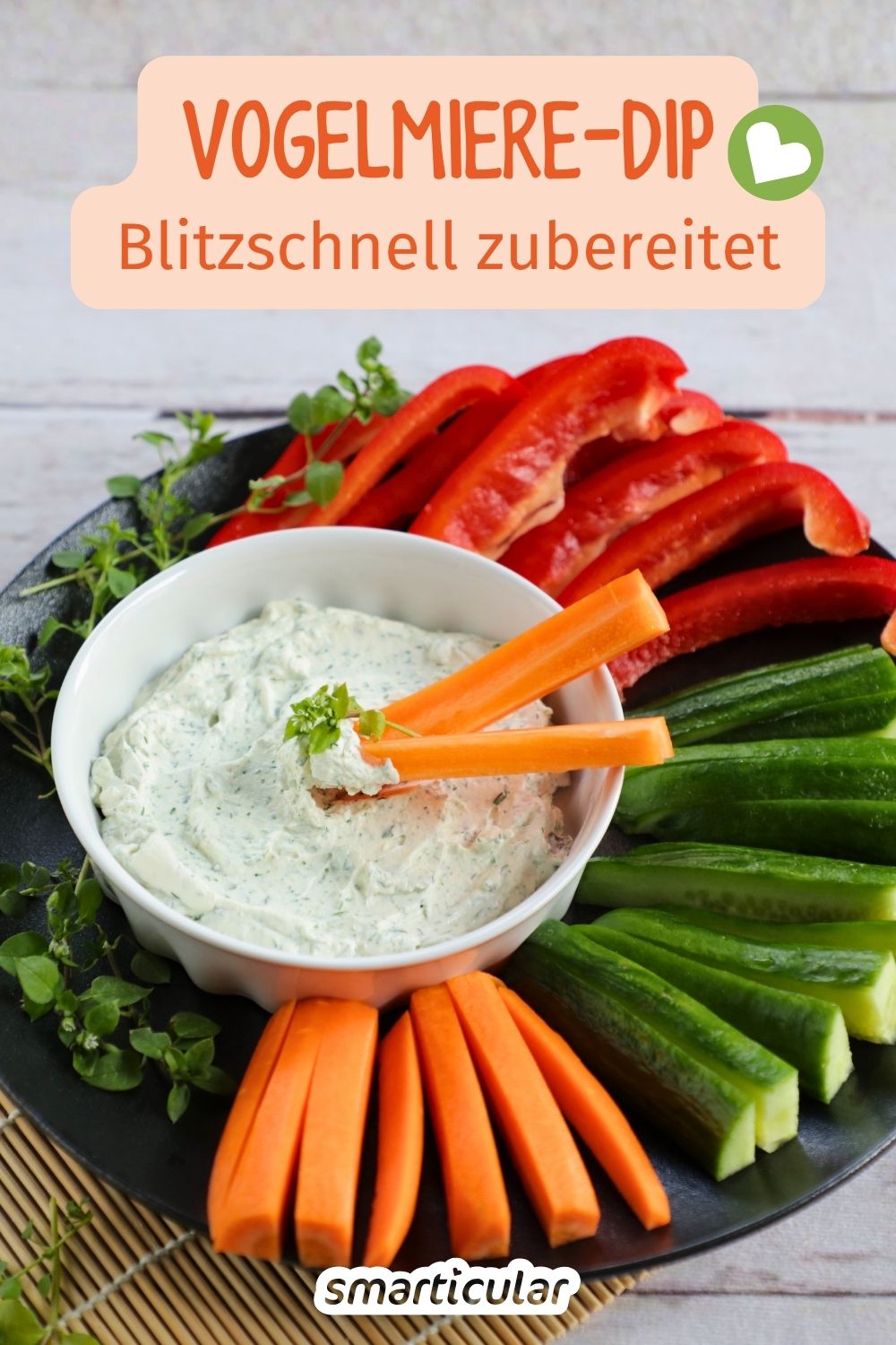 Dieser einfache Vogelmiere-Dip mit Frischkäse ist mild im Geschmack, vielseitig einsetzbar und blitzschnell zubereitet. Einfach lecker!