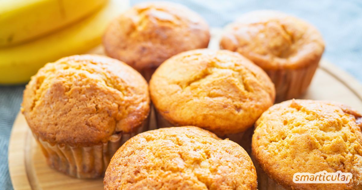 Reife Bananen übrig? Backe saftige Bananenmuffins ohne Zuckerzusatz! Unser einfaches Rezept ist ideal für Babys und die ganze Familie.