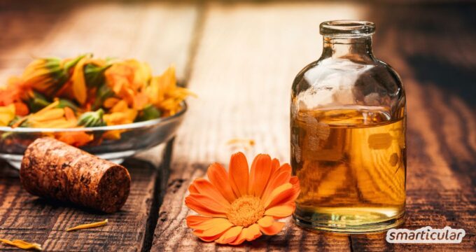 Calendula-Tinktur ist ein traditioneller Auszug aus Ringelblumenblüten und wird vor allem zur Pflege gereizter Haut verwendet.