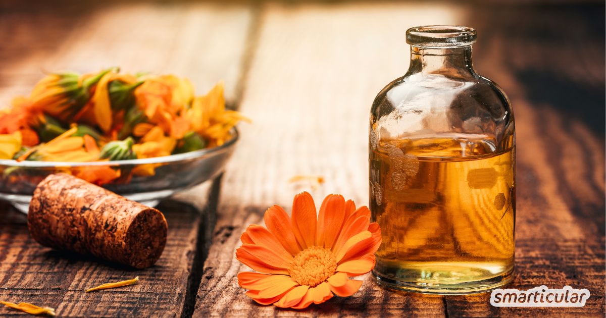 Calendula-Tinktur ist ein traditioneller Auszug aus Ringelblumenblüten und wird vor allem zur Pflege gereizter Haut verwendet.