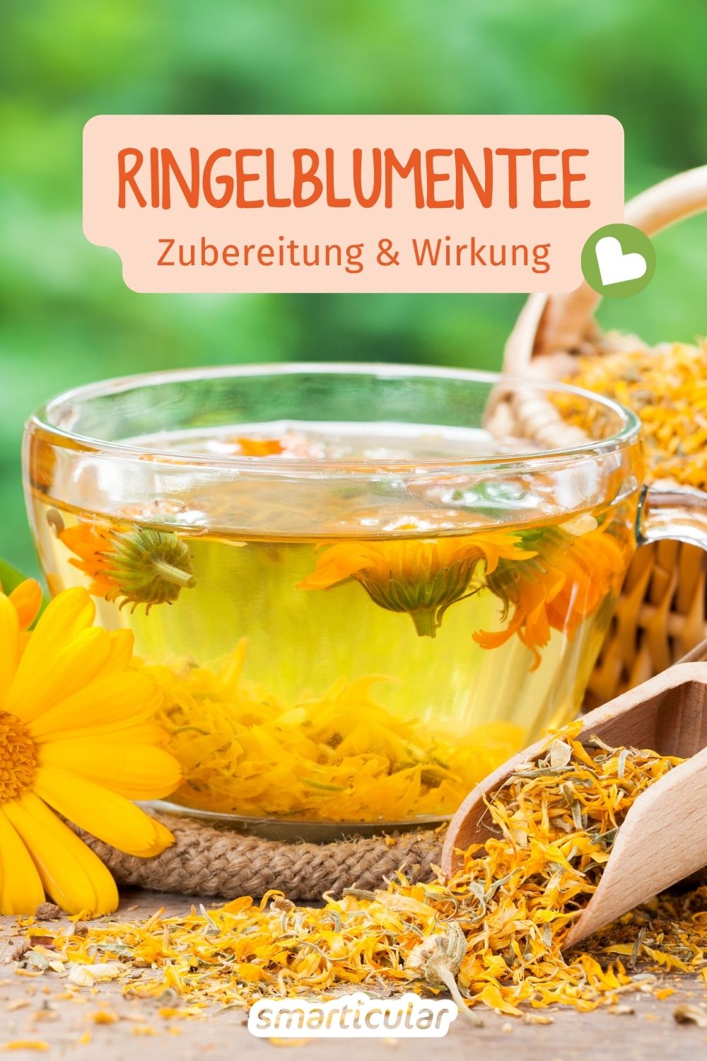 Ringelblumentee lässt sich einfach selbst zubereiten und wird traditionell bei Verdauungsbeschwerden, Regelschmerzen und Hautproblemen genutzt.