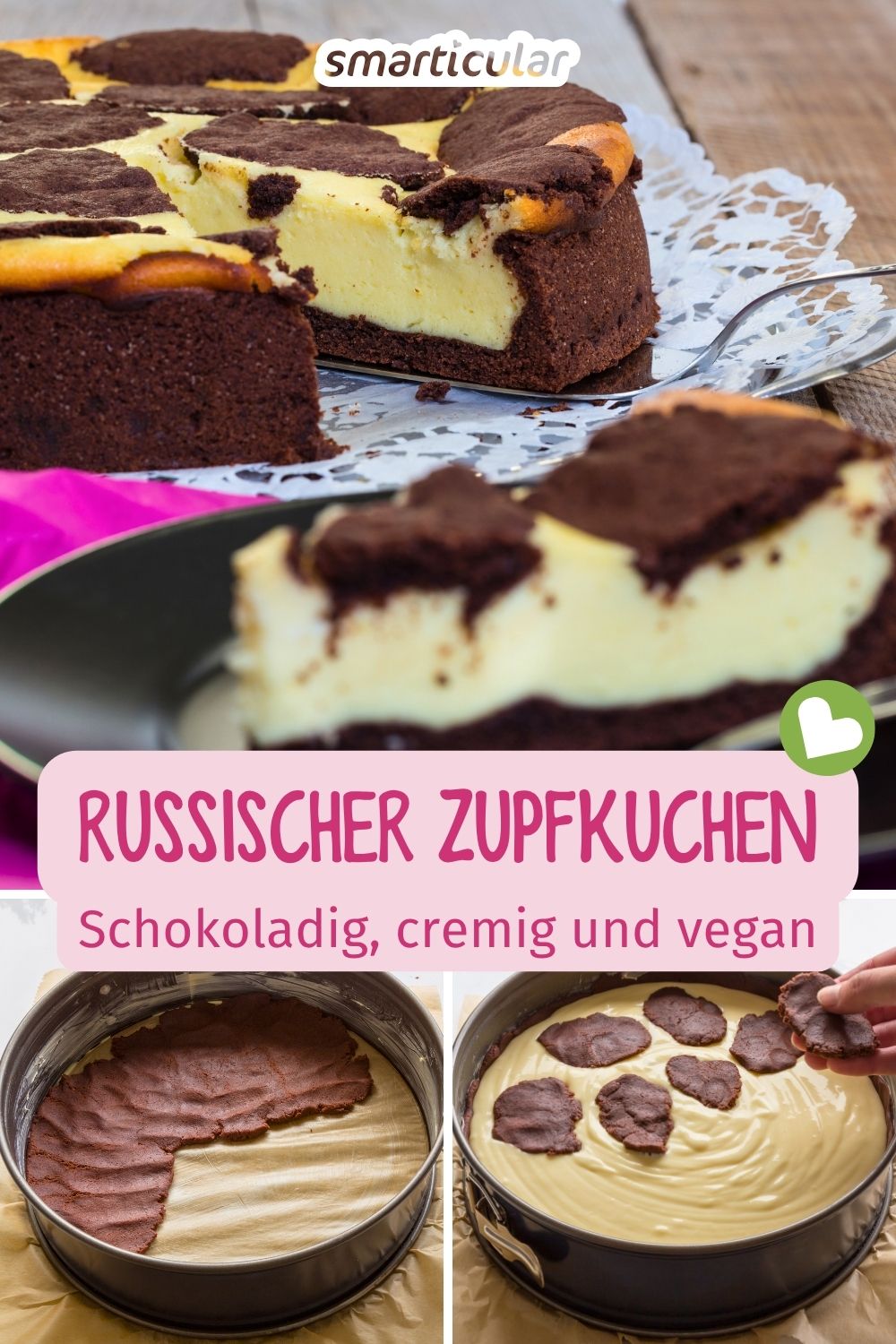 Lust auf Kuchen? Dieser vegane russische Zupfkuchen vereint zarten Schokoteig mit einer unglaublich cremigen Vanillefüllung. Gleich backen!