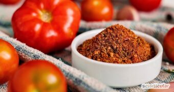 Tomatenpulver selber machen? Unbedingt, denn es ist unkompliziert und eine wunderbare Methode, um auch die Schalen sinnvoll zu verwerten.