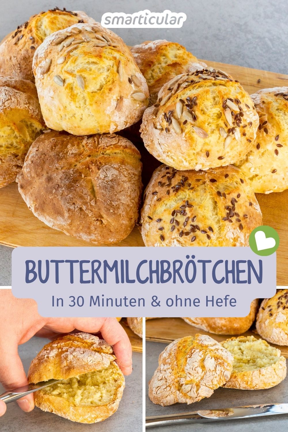 Frische Buttermilch-Brötchen ohne Hefe selber backen: In nur 25 Minuten fertig, wunderbar fluffig und ganz ohne Gehzeit.