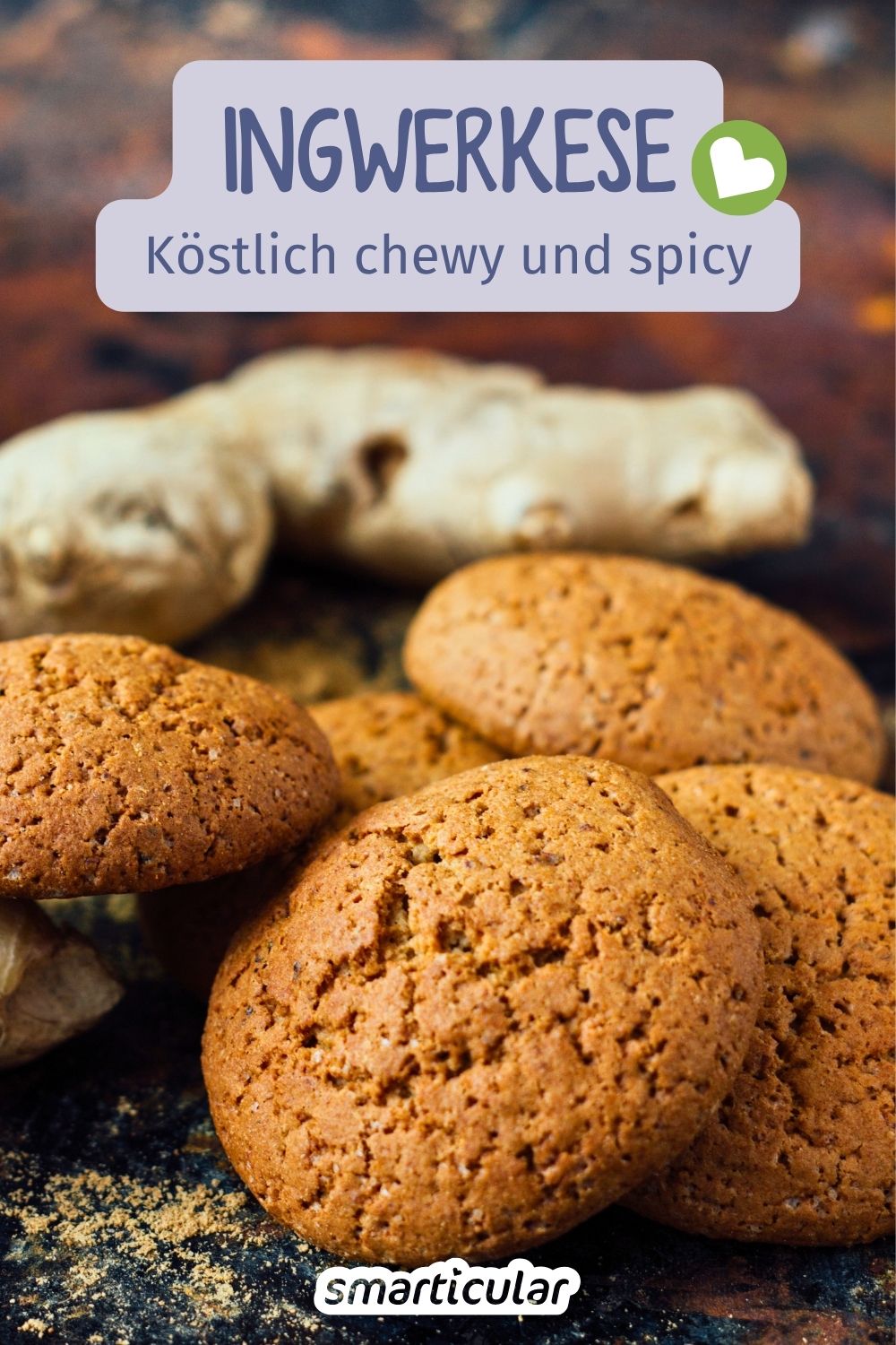 Würzige Ingwerkekse einfach selber backen. Dieses Rezept kommt auf Wunsch mit weniger Zucker aus und kann auch vegan zubereitet werden.